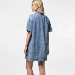 Pieces PCKenya SS A-Shape Denim Dress Noos Medium Blue