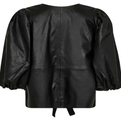 Co Couture PhoebeCC Leather Bow Blouse Black