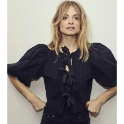 Co Couture PinCC Wide Bow Blouse Black