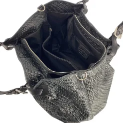 J By J Large Braided Leather Bag Black