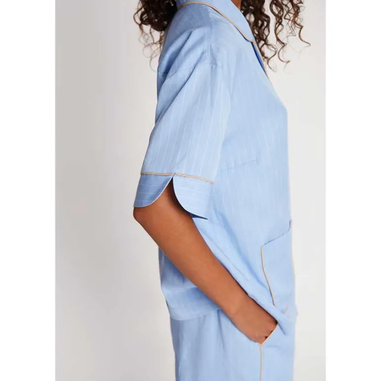 Munthe Ushi SS Pinstripe Shirt Blue