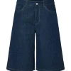 Pieces PCFabia MW Denim Jorts Dark Blue Denim