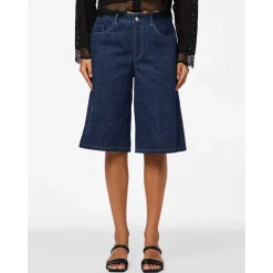 Pieces PCFabia MW Denim Jorts Dark Blue Denim