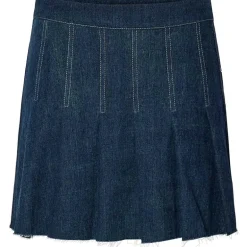 Pieces PCFabia Short Plisse Denim Skirt Dark Blue Denim