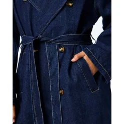 Pieces PCFreya LS Long Denim Trenchcoat Dark Blue Denim
