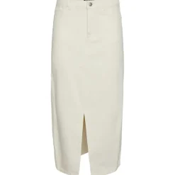 Pieces PCKenise MW Denim Ankle Skirt BC Off White