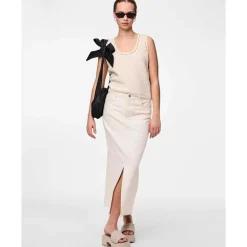Pieces PCKenise MW Denim Ankle Skirt BC Off White