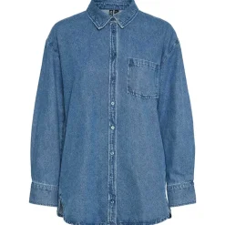 Pieces PCMaisie Ls Denim Shirt Noos Medium Blue Denim