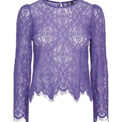 PIECES PCNELLA LS LACE TOP D2D LILLA