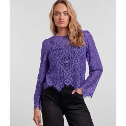 PIECES PCNELLA LS LACE TOP D2D LILLA