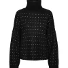 Pieces PCRayney LS Turtleneck Knit Black Rhinestones